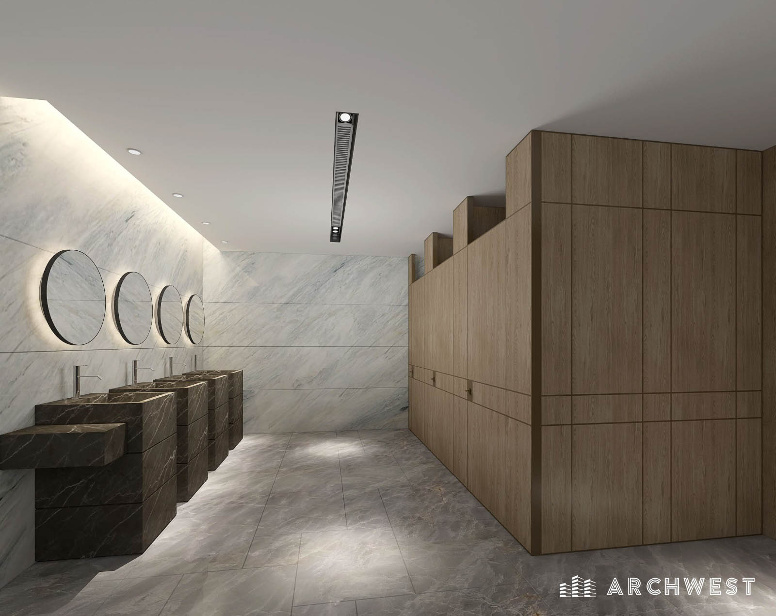 45. 3D Render of a Mens Restroom in Hotel